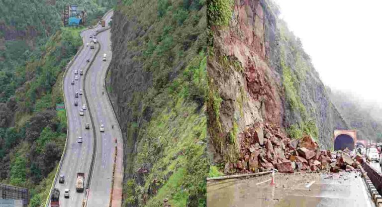 Landslide : मुंबई पुणे एक्सप्रेस वेवर दोनवेळा दरड कोसळली; काही वेळासाठी वाहतूक ठप्प
